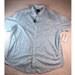 George Mens 3XL Short Sleeve Button Down White Beach Print Classic Fit